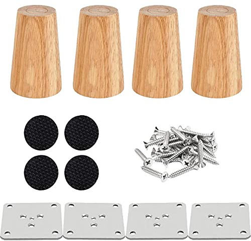 Drenky 4 Stück Möbelfüße Holz Rund Tischbeine, Bettfüße 8 cm, Schreibtischfuß Walnuss-Finish mit Befestigungsbeschlägen für Sessel, Nachttische, Schränke, Kommoden