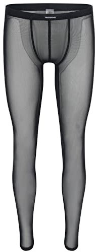 Herren Netz Leggings Made in Germany transparent enganliegend Hose, mit Suspensorium Sheer Men Tights durchsichtig Unterwäsche Reizwäsche Strumpfhose Meggings (Schwarz, L)
