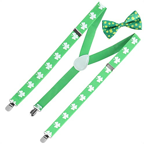 com-four® Set da 2 pezzi per il giorno di San Patrizio - bretelle e papillon in look Leprechaun - accessori per costumi - costume per feste a tema (02 pezzi - Set16)