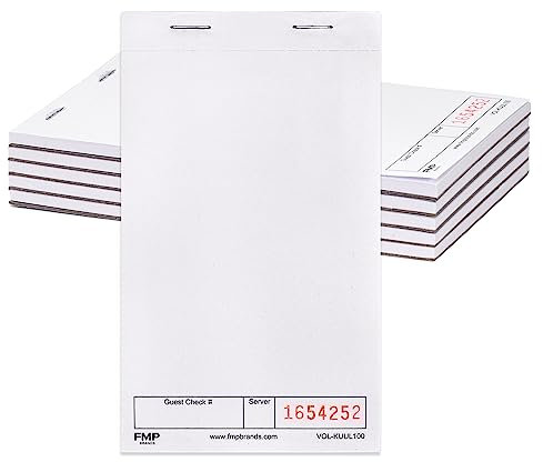 FMP Brands Confezione da 50 blocchetti numerati in carta – 8,9 x 15,2 cm, blocco promemoria per cameriere, lista della spesa, piccolo taccuino per ristorante, libretto degli assegni, bianco
