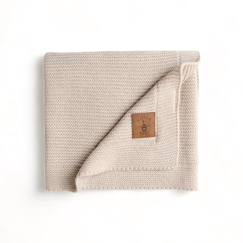 Little Dedi Baby Weiche Strickdecke – Weich & Atmungsaktiv – Oeko-Tex Zertifiziert – Leicht & Kuschelig – Perfekt für Neugeborene, Kleinkinder, Kinderbett, Kinderwagen & Babyzimmer (Beige Alina)
