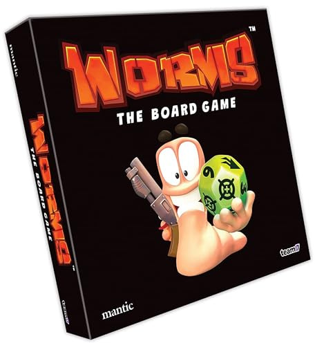 Worms: The Board Game by Mantic Games | 2–4 joueurs | À partir de 10 ans | Jeu de 45 minutes | Comprend 16 figurines de vers, des carreaux de carte hexagonaux, 5 dés et plus de 80 cartes | Jeu de