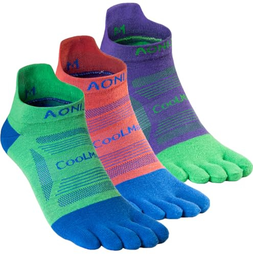 YOUGLE Five Finger Toe Socks for Men Women Breathable Coolmax Socks Athletic Running Ankle Socks, Anti-Blister, Sweat Wicking