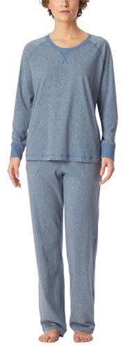 Schiesser Damen Schlafanzug Lang Baumwolle-Nightwear Pyjamaset, Jeans-Mel_181905, 42