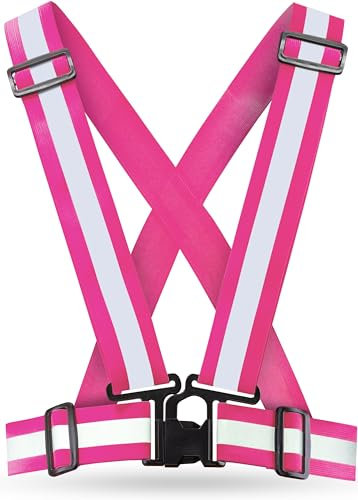 AVANA Chaleco reflectante de seguridad reflectante, chaleco de seguridad ajustable, ligero, alta visibilidad, correr, bicicleta, moto, para adultos y jóvenes, juego de 2 (rosa)