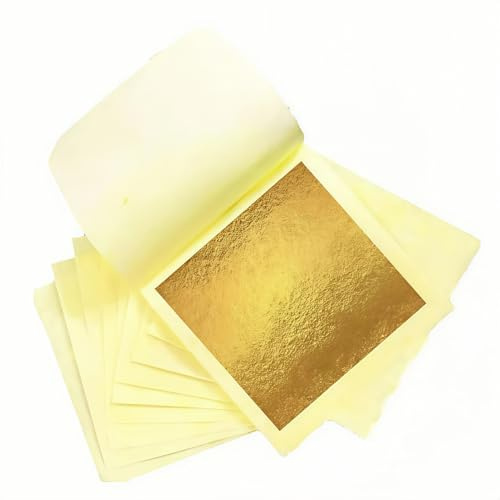 dshyuauoci 100 Pezzi Foglia Oro con Un Paio di Pinzette, Oro 24K Vero Foglia Oro Decorazione 8.5X8 CM Decorazioni per Torte Uso per Decorare Torte Vino Gelati Uso in Cucina
