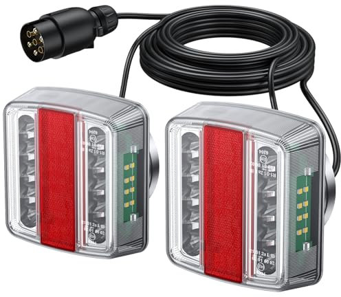 PROZOR LED Rückleuchte Set 12V Anhänger Beleuchtung 18 LEDs Verkabelt Rücklicht Set mit Magnet 7,5m Kabel 7 Polig Anhängerbeleuchtung Rückleuchte IP65 Wasserdicht E11 ECE
