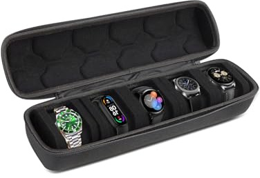 Feelorna Watch Box with 5 Slots, Portable Travel Watch Case Watch Roll with Removable Watch Pillows, Hard Oxford Cloth Watch Holder Storage Boxes for Most Watches (5 Slots)