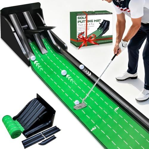 Crestgolf Tappetino da golf, ritorno automatico della palla con 4 piste uniche e modalità per 2 giocatori, pratica antiscivolo professionale per allenamento al coperto, migliora le abilità di puting