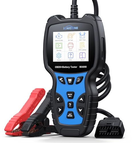 ICARZONE MA900 Tester Batteria Auto + Scanner OBD2 -Test di Scarica, Test di Avviamento, Test di Carica, Lettura OBFCM, Leggere/Cancellare Codici, Dati in Tempo Reale, per Auto/Motocicletta-12V/24V