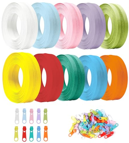 #3 Colorful Zips for Sewing 10Pcs,3mm Resin Zippers with Zipper Sliders | 10 Colors Zipper Set for DIY Sewing, Crafts, Bags, Pet Clothing and Pouches