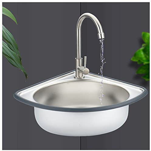 SAeWare Compact Stainless Steel Corner Sink - Mini Bathroom & Kitchen Washbasin Top Mount Workstation for Laboratories - Space-Saving Silver Sink,Silver-Kit#B