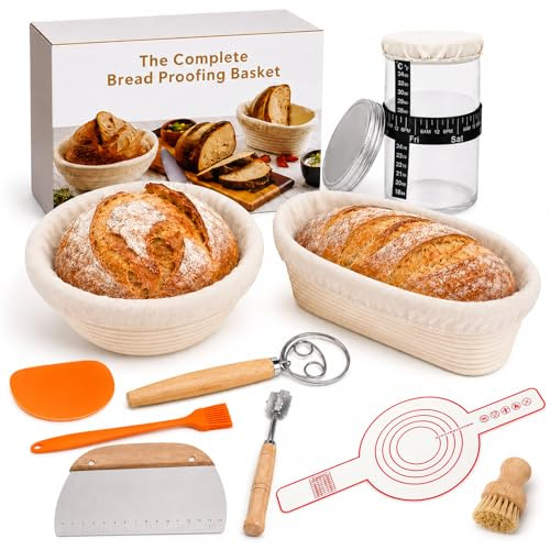 Cesta de Fermentación para Pan (23 y 25 cm), Kit para Hacer Pan Masa Madre