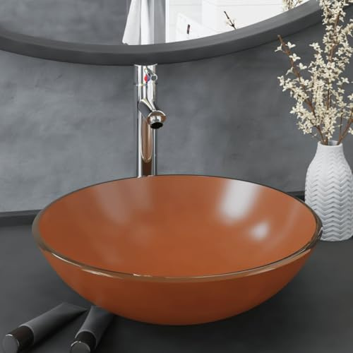 Lumanois Lavabo de baño Grifo y desagüe de Empuje Vidrio Templado marrón,Lavabos y fregaderos,Lavabos,8.23kg-3098458