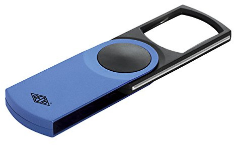 Wedo 2717603 Lysförstoringsglas Swing-It plast, 3-vägs förstoring, svängbar lins, automatiskt LED-ljus 11, 2 x 5, 0 x 1, 3 cm, inklusive batterier, blå-metallic