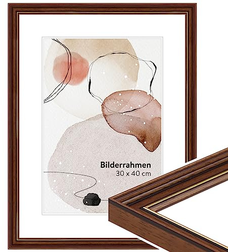 WANDStyle tavelram brun med guldkant 13x18 cm av trä i antik stil med stativ och hängare, fotoram Made in Germany - H182