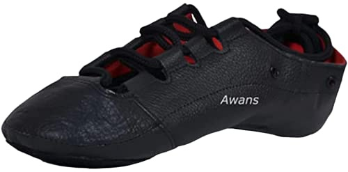 Awans Irish Dancing Shoes, Leather Pumps, RED Linning, Black, 5 UK