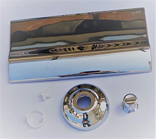 PUCCIPLAST PLACCA RAME, rosone, bottone a parte 330 x 165; Placca completa di telaio cromata; rosone filettato e bottone cromata; prolunga pulsante da 1 cm a 3 cm