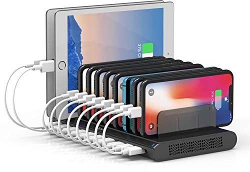 Alxum Estación de Carga USB múltiple para teléfono móvil, 60 W, 10 Puertos, estación de Carga USB, Varios Dispositivos con estación de Carga rápida multipuerto para teléfono móvil, Tableta, Color