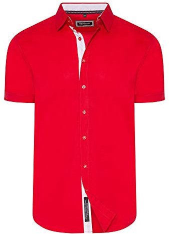 Carisma - Chemise décontractée à manches courtes ou longues au choix, coupe slim, pour les loisirs, les affaires, les mariages - Rouge - Medium