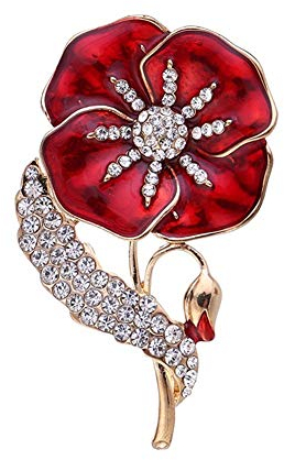 HMOOY Enamel Poppy Flower Brooch Pin Badge Womens Mens Gold Crystal Red Flower Legion Brooch Veterans Memorial Day Festival Unisex (Red)