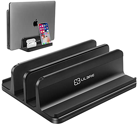 ULBRE Vertical Laptop Stand Metal Heavy Duty, Double Adjustable 4 Slots Vertical MacBook Stand Laptop Holder Compatible with All MacBook Surface Dell Samsung HP Chromebook Upto 17.5' - Black