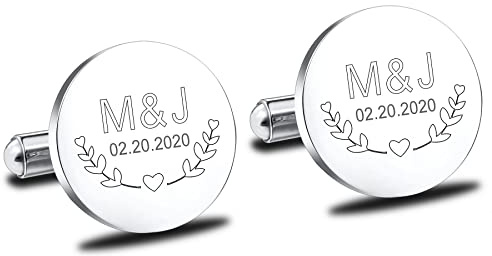 MeMeDIY Gemelos para Hombre Personalizado con Foto/Inicial/Texto de Acero Inoxidable Plata Gemelos Iniciales para Camisa Traje Esmoquin Negocio Padrinos Regalo