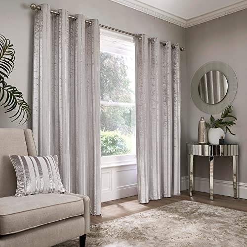 Appletree Boutique - Conrad - Jacquard Pair of Eyelet Curtains - 46 Width x 54 Drop (117 x 137cm) in Silver