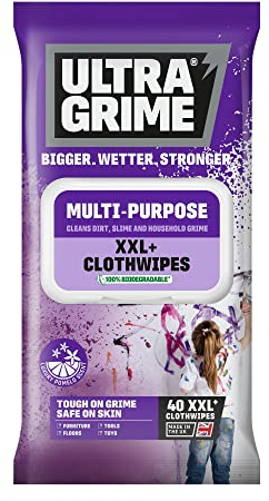 UltraGrime Multi-Purpose Pomelo XXL+ Biodegradable Cleaning Wet Wipes - Plastic Free Pomelo Scented Indoor Dirt & Grime Wipes - Multi-Purpose Heavy-Duty Cleaning Cloths (40 Thick Large Wipes)