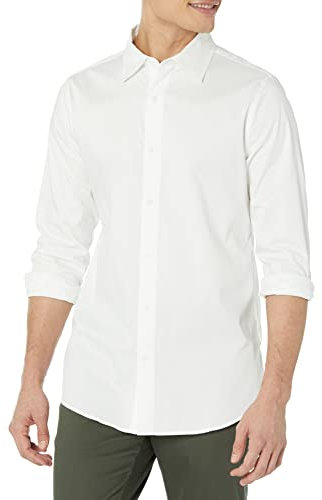 Amazon Essentials Herren Langärmliges, knitterfreies Slim-Fit-Stretch-Anzughemd, Weiß, XL