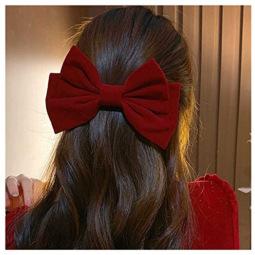 Inilbran Vintage Satin Bow Hair Barrette - Large Velvet Bow Hair Clip Headclip - Ribbon French Bowknot Decorative Hair Accessories for Women and Girls - Red(2)