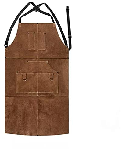 ZWEBY Arbeitsschürze Werkstattschürze aus Leder, hitzebeständige, strapazierfähige Schweißerschürze für Männer Frauen