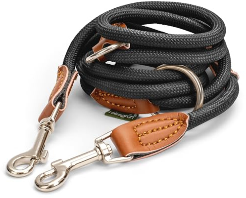 Leisegrün Hundeleine für kleine Hunde | 2 Meter | 3fach verstellbar | Nur 160 g leicht | Führleine 2m | Schwarz