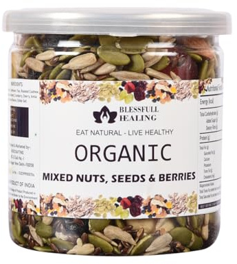 Blessfull Healing Organice Mixed Nuts, Seeds & Berries 1 lb (453 Gram) Airtight Container