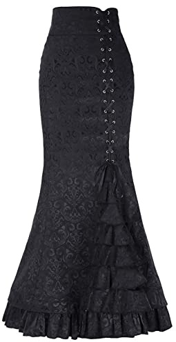 LUSHAasd Lager Offers Deal of The Day Women Gothic Skirt Ruffled Steampunk Skirt Victorian High Waist Retro Maxi Skirt Plus Size Ladies Lace Up Vintage Long Bodycon Ruffle Skirt for Party Club Black