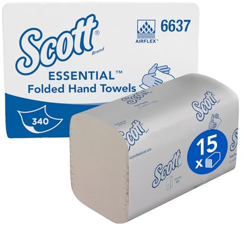 Scott Essential 6637 Papierhandtücher, kompakt, gefaltet, 1-lagig, klein, weiß, 15 Packungen à 340 Blatt