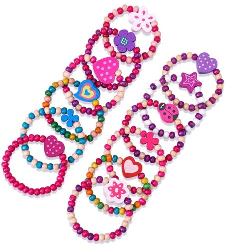 Meng Jiaran 12 Pcs Girls Bracelets Wooden Beaded Friendship Bracelets Kids Bracelets Childrens Jewellery Party Bag Fillers For Girls Christmas Birthday Party Gift