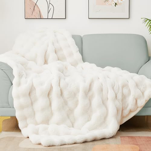 Latepis Kuscheldecke Flauschig Beige Felldecke Kunstfell 130x150 cm Flauschige Warme Decke Wohndecke Bubble Blanket Dicke Kuscheldecke Sofadecke Kuschelig Plüschdecke Bett Schlafzimmer Sofa Kaninchen