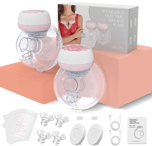 Robofun Milchpumpe Elektrisch,Milchpumpe Handsfree,4 Modi und 12 Stufen, Schmerzfrei GeräUscharm,Elektrische Milchpumpe Mit Muttermilchbeutel (Rosa,2Pack)