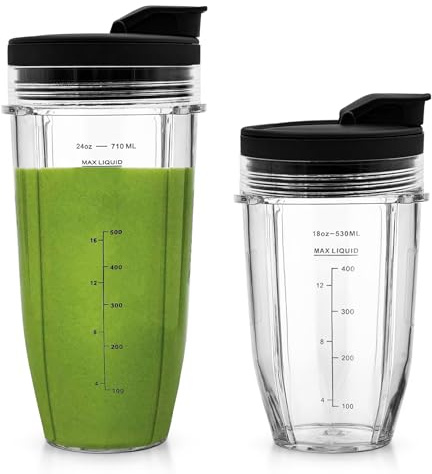 Mixer Becher Ersatzteile für Ninja Auto-iQ Mixer CB350EU BN800EU BN750EU BN495EU CB100EU TB301EU TB401EU BN751 BN801, 710ml & 530ml Smoothie Becher Cup Zubehör mit Deckel für Ninja Blender
