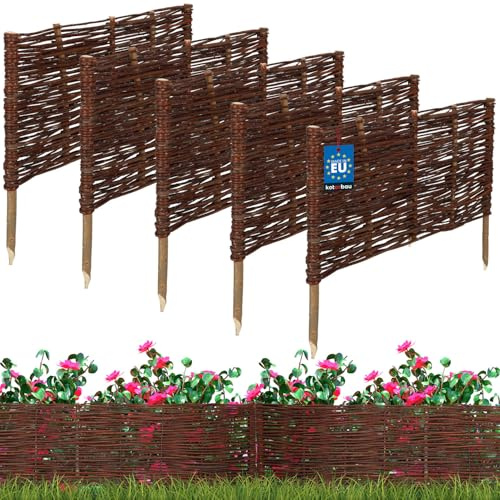 KOTARBAU® 5 st Rabattkant Trä - Pilstaket - Trädgårdsstaket - Pilträ - 60 x 30 cm - Brun - Gräskant Trä - Spjälstaket - Trädgårdsavgränsning - Dekorativ Kantstaket - Gräsmattekant