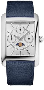 Frederique Constant Men's Swiss Made Classic Carré Moonphase Quartz Silver Stainless Steel Case Watch and Navy Leather Strap Style: FC-265S4C6