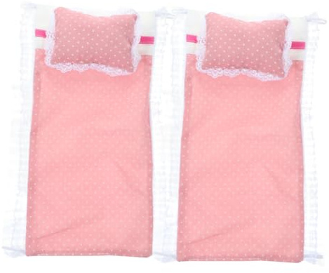 Toyvian Kit De Literie pour Maison De Poupée 2 Ensembles avec Drap De Lit Miniature Oreiller Miniature Et Courtepointe Accessoires Maison De Poupée pour Chambre Décoration Et Jeu