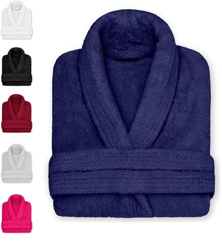 DECASATEXTIL Albornoz Mujer y Hombre - Bata Baño Unisex Ducha 100% Algodón 450g/m² – Suave, Secado Rápido y de Larga Duración – Ideal para Hogar, Hotel o Spa (MARINO XL)