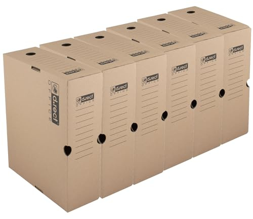 D.RECT - 6 cajas de almacenamiento de ARCHIVE BOX 1110 con tapa abatible MAXI CARDBOARD 100 mm caja archivadora marrón