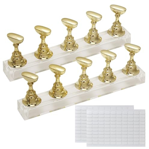 HFMYGS Magnetische Nagelspitzen Halter Nagel, Acryl NagelstäNder, Nagel üBungsstäNder, AufdrüCk NagelstäNder Nagelspitze, Fingernagel Diy Nagelkunst StäNder für ManiküRe Werkzeug Salon (Gold)