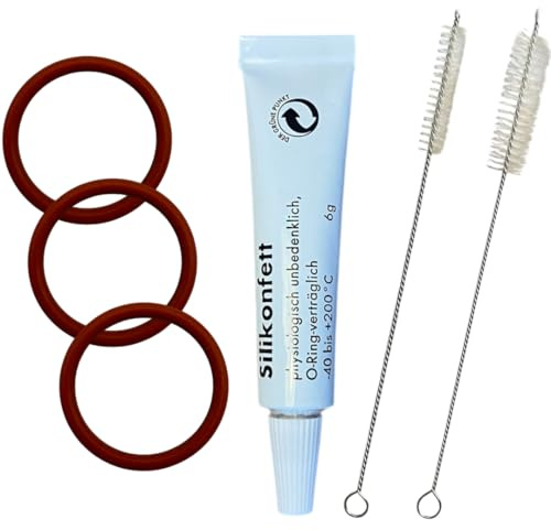 Pflegeset Wartungsset Reinigungsset Ersatzteile für Philips Kaffeevollautomaten 1200 2200 3200 4300 4400 5400 Series – 3 O-Ring Dichtungen (32×40×4 mm) / Silikonfett lebensmittelecht / 2 Bürsten