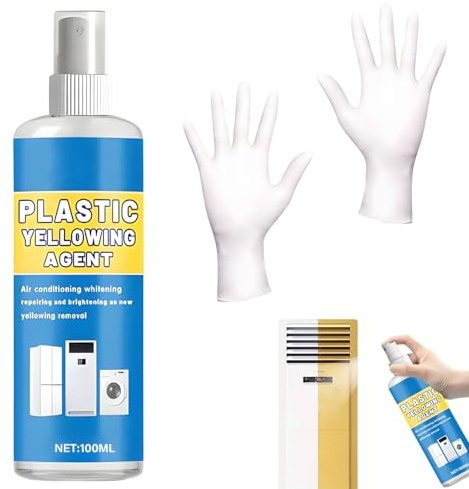 Kunststoffreiniger Vergilbung 100ml, Vergilbter Kunststoff Wieder Weiß, Kunststoffreiniger Fensterrahmen Weiß, Geeignet für Klimaanlagen, Waschmaschinen, Inklusive Einem Paar Handschuhe