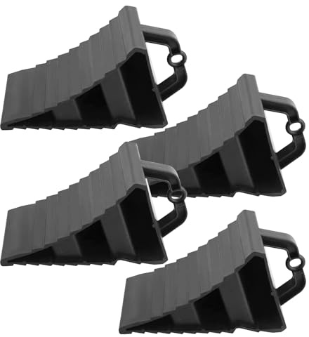 Bqkroa Cuña de rueda con mango: 4 piezas negro antideslizante portátil cuñas remolques, 20 x 12 x 11 cm plástico cuña de rueda cuña de freno cuña de freno para caravana cuñas de freno para remolque