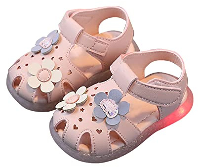 YIzdegg stängda sandaler för flickor – lära-gå-skor halkfria sommarsandaler mjuka sulor småbarn skor casual enstaka skor med blommönster flickskor för inomhus och utomhus